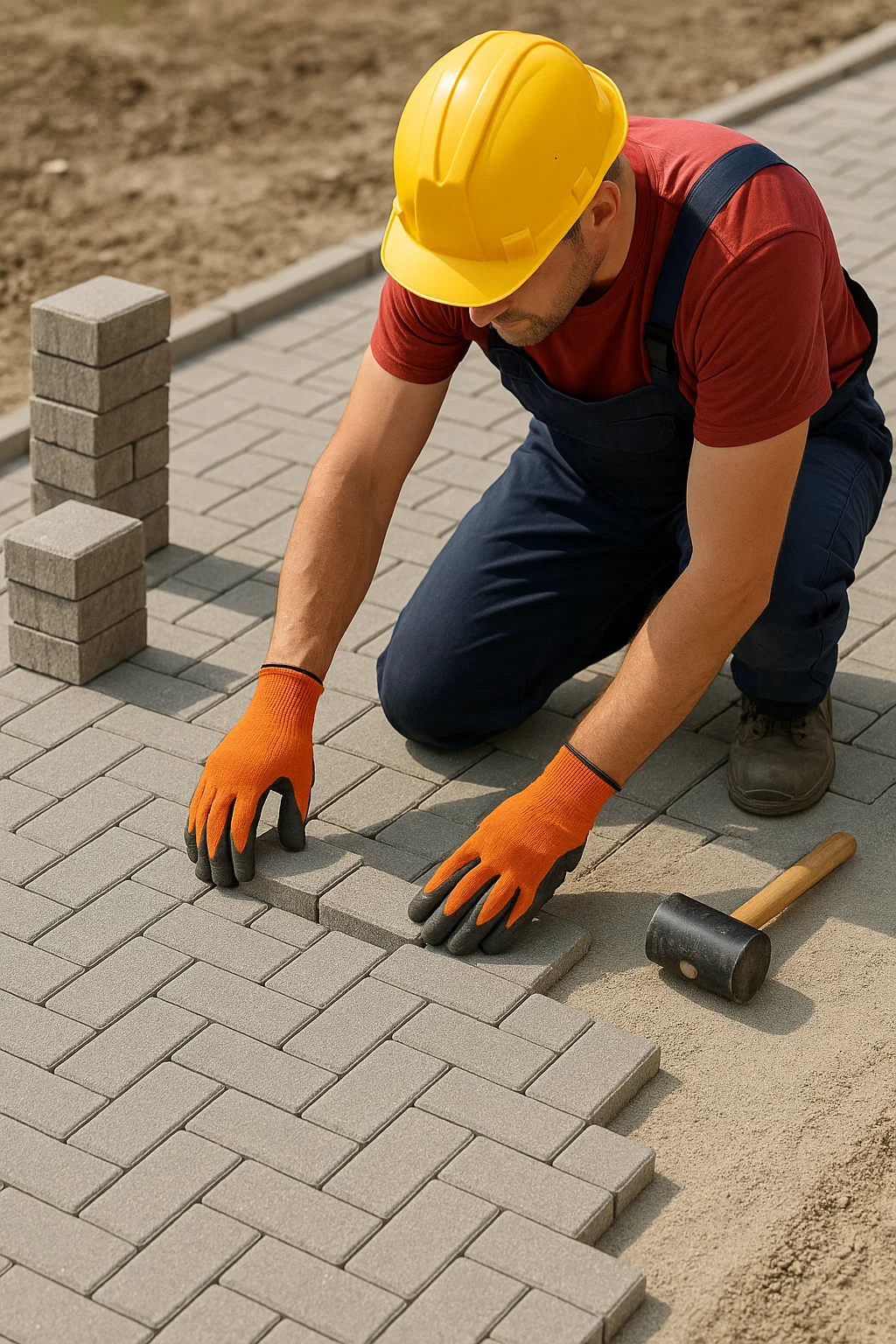 Ilustracja przedstawiająca układanie kostki brukowej