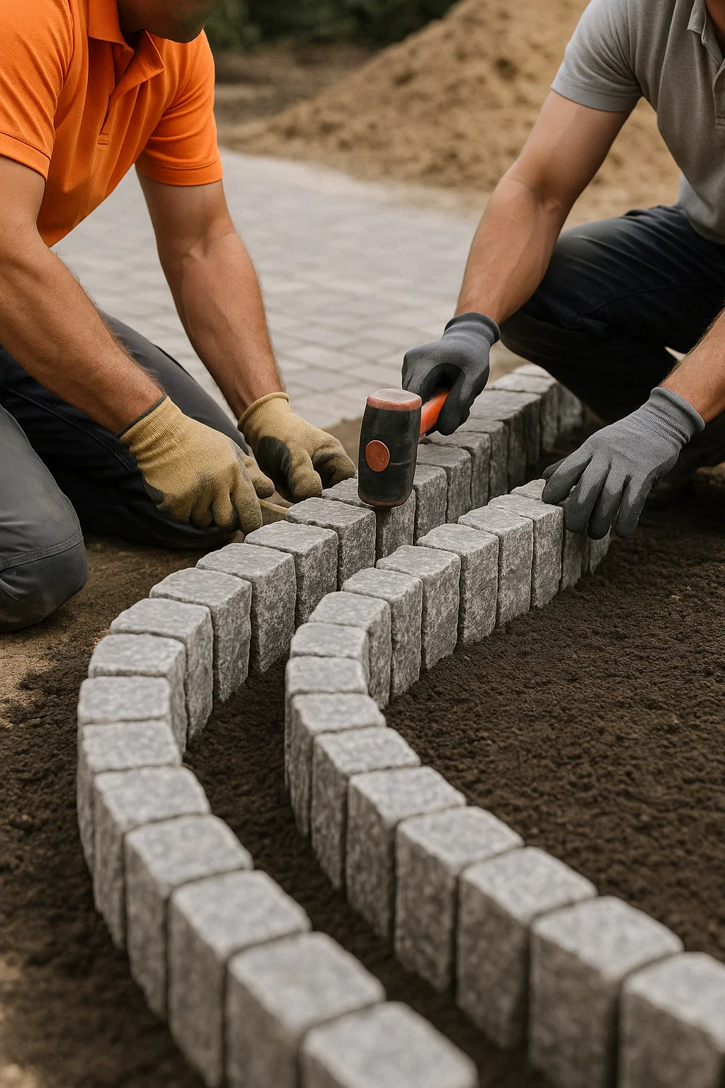 Ilustracja przedstawiająca montaż obrzeży i palisad